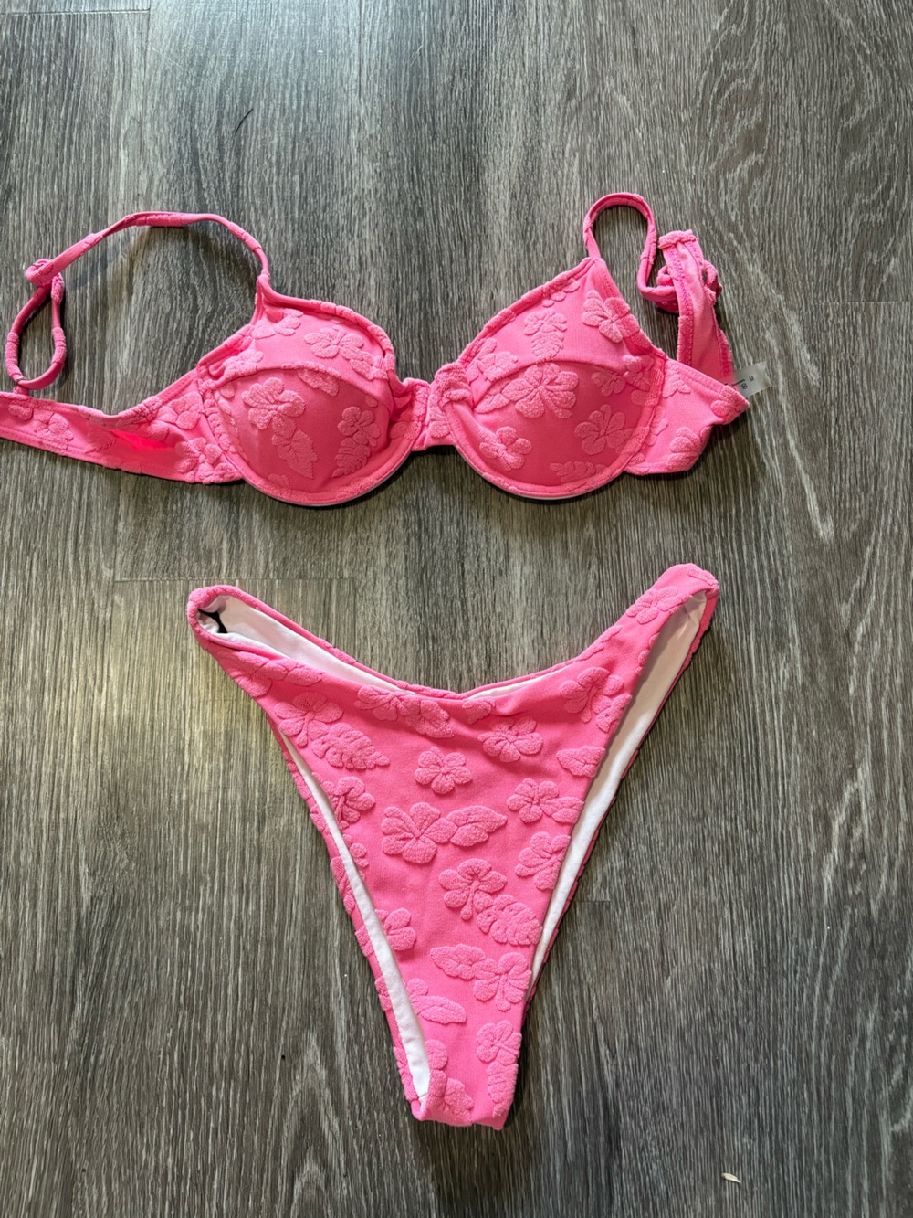 SHEIN Textured Pink Floral Bikini Set